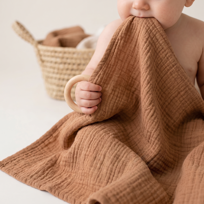 Premium organic cotton muslin swaddle blanket Camel Brown for baby beach park nursery by Baby DukWear